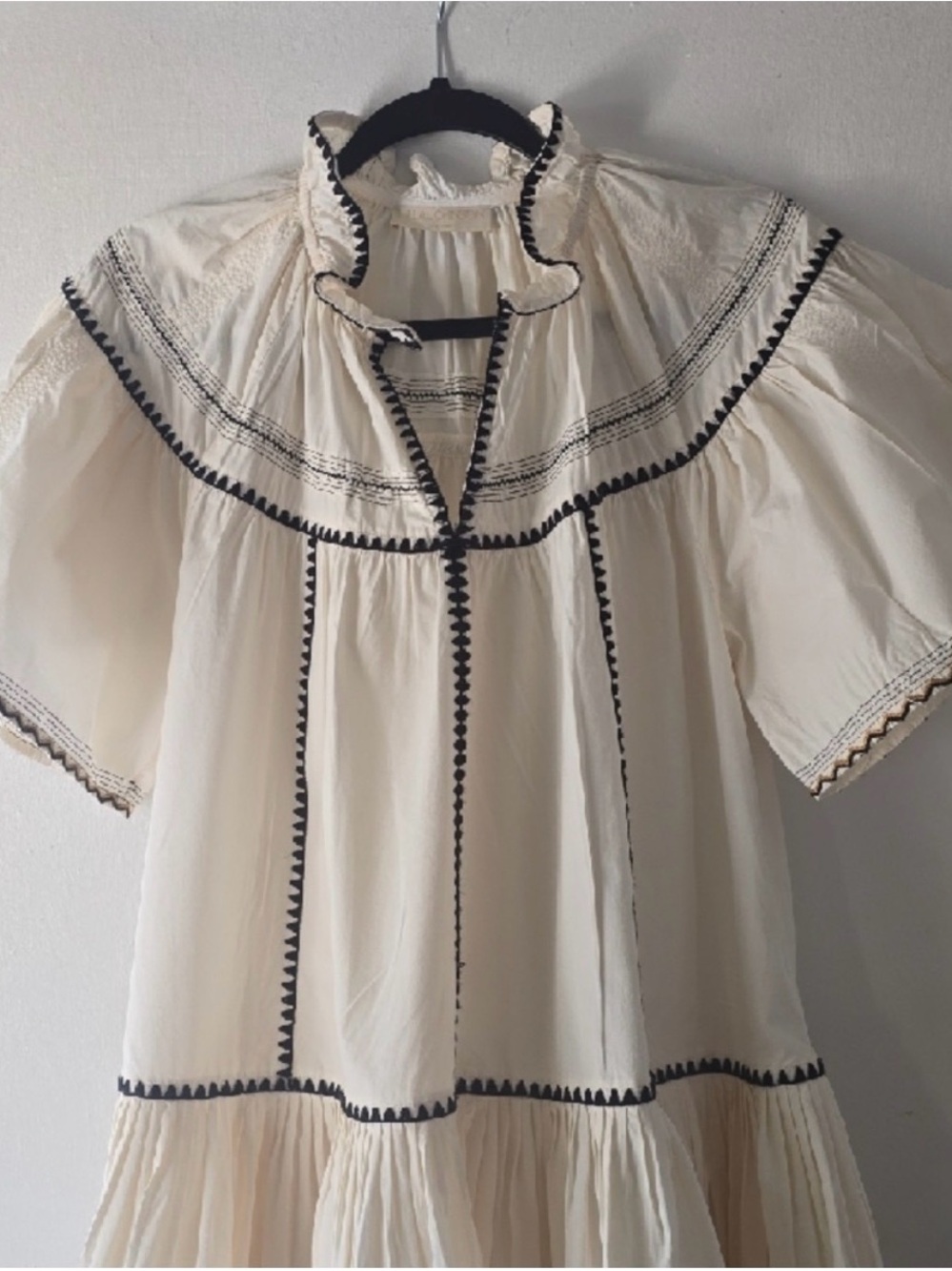 Ulla Johnson Cream Mini Dress with Black Trim